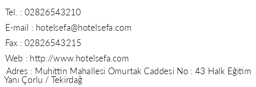 Hotel Sefa telefon numaralar, faks, e-mail, posta adresi ve iletiim bilgileri